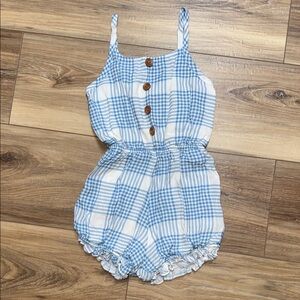 SweetHoney Blue and White Plaid Romper